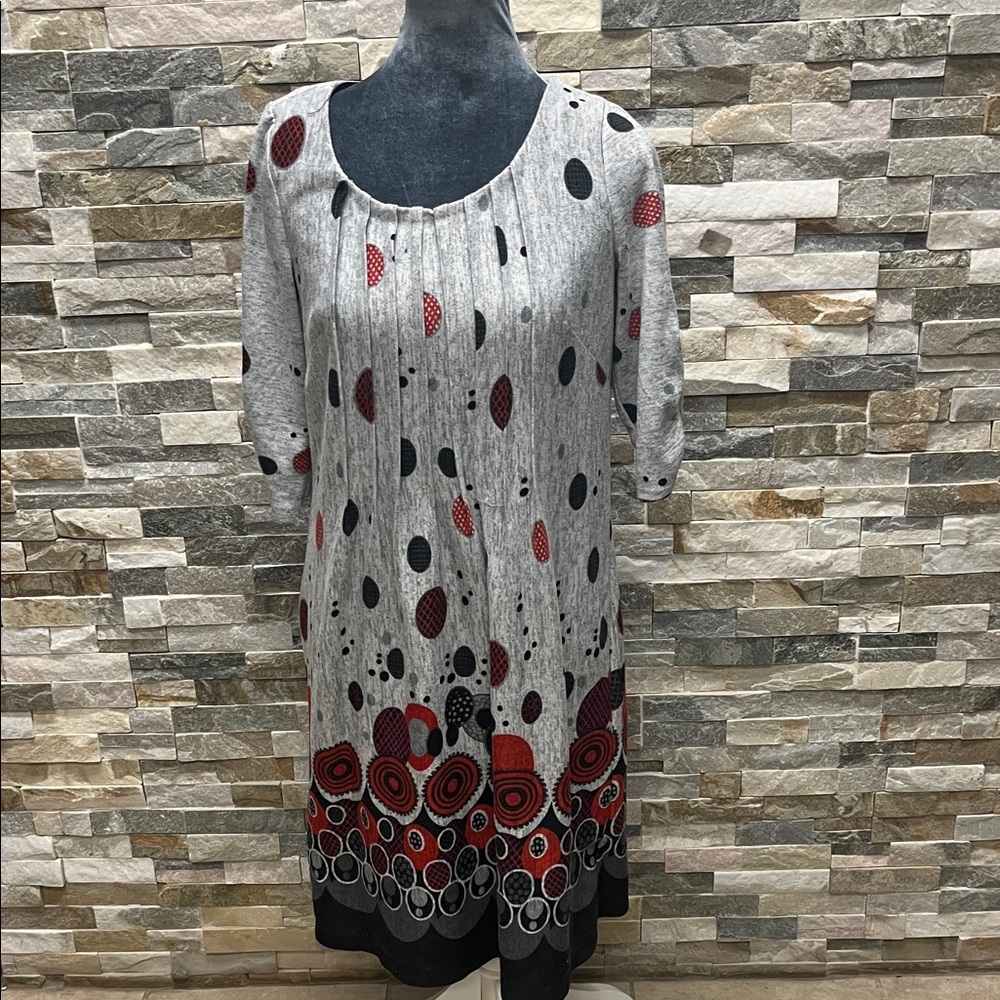 Perceptions Gray And Red Patterned Tunic Dress - image 1